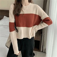 Ženski pulover s dugim rukavima obnavlja se šarenim labavim pletenim džemper od mekog, udobnog i prilagođenog