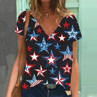 Ženska kravata-boja Dan nezavisnosti Modni tiskani šareni bluza s kratkim rukavima crna xxxxxl