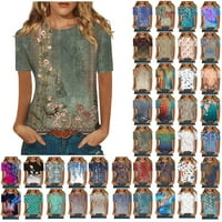 Ljetni ženski bluze kratki rukav grafički otisci bluza labavi ženski plus majice posade plavi xxl