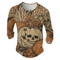 Majice Fabirt za muškarce Pumpkins Print Top Dugme Majica s dugim rukavima, Khaki