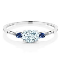 Gem Stone King 0. CT Okruglo nebo Plava akvamarin plava stvorena safir 10k bijeli zlatni prsten
