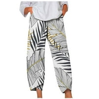 HVYesh pamučne posteljine Capri hlače Žene Ljetni elastični struk casual havajski tropski print ravne