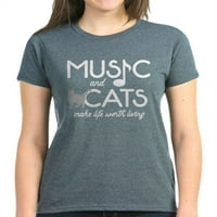 Cafepress - Muzika i mačke - Ženska tamna majica