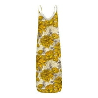 HHEI_K White haljina Ženska ljetna sunčana haljina dugačke špagete kaiševe bez rukava Cvjetna casual