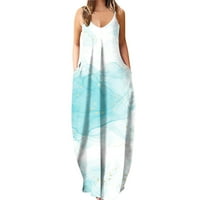 FINELYLOVE LONG MAXI DRESS CLUL WRAMP haljina V-izrez za sunčanje bez rukava svijetlo plava L