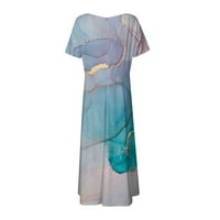Haljine za žene Srednja dužina kratkih rukava Ležerna A-line Ljetna haljina s V-izrezom Sky Blue 5XL