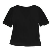 Labavi modni vrhovi za žene modni casual čvrsti kratki rukav V-izrez čipkani majica bluze vrhovi ženske