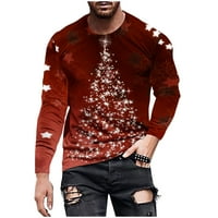Lilgiuy Muška moda 3D Božićni ispis Okrugli vrat Dugih rukava Pulover majice za majicu za zabavu Rođendanski