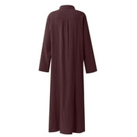 Haljina za žene, ženska povremena pamučna posteljina puna boja labava temperament duga košulja vina