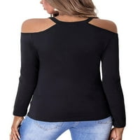 Ženska majica s dugim rukavima u obliku bluze V izrez čvrste majice na vrhu crne s