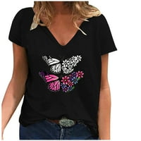 Ženske casual modne labave s majice s vratnim kratkim rukavima bluza s kratkim rukavima XXL