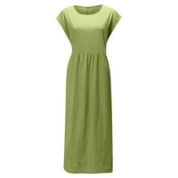 GUZOM Uskršnja haljina za žene - modni čvrsti bez rukava okrugli vrat retro dugih haljina zelena