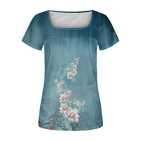 Žene ljetne vrhove Ženska modna casual top kvadratni vrat Vintage tiskani kratki rukav majica