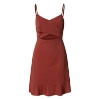 Katalem Jednostavne haljine za ženska haljina kaiševa Ženski luk špagete V-izrez Crvene mini ženske