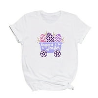 Uskršnje košulje za žene Crew Crt Cute Egg Bunny Print Short rukav Tunik Tors Ljetni odmor Casual Bluzes Tee