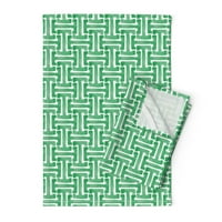 TISKAND TEA ručnik, platno pamučno platno - akvarel grčki ključ smaragdno zeleni žad preferiran klasični