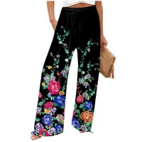 Hanas Womens Ljeto New Fashion Print Business Hlače, Modne hlače za široke noge gube pantalone sa džepovima