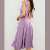 Ženske midi haljine za ljetno casual slim fit solid boja bez rukava V izrez visoki struk Split haljine