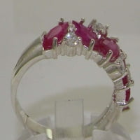 Britanci napravio 14k bijelo zlato prirodno rubin i dijamantni ženski prsten - veličine 7. - Opcije