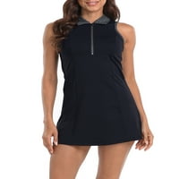 Ženska teniska haljina Zip Golf haljine w zasebne kratke hlače Crna geometrijska - XL