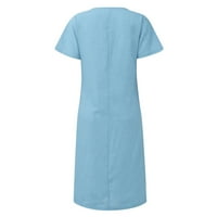 Haljine fragarne za žene Žensko ljetno casual Solid Boja kratkih rukava O-izrez za šivanje labavog džepa