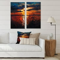 Art DesimanArt Romantični zalazak sunca LASESIDE Farmhouse platno Zidno umjetničko staklo set 20 W 40