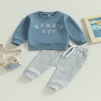 Qinghua Toddler Baby Boy Fall Outfits Pismo Veze dugih rukava Duks i elastične hlače Odjeća Plave 2- godine