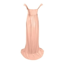 Ležerne haljine za žene Čvrsta sunčeva haljina V-izrez Dužina gležnja kratkih rukava ružičasta L