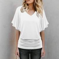 Ljetna bluza Žene Modni ljetni rukav Ležerne prilike, čvrste majice za bluze Ladies Top White 2xl