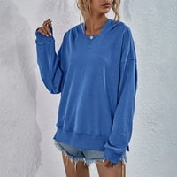APEPAL ženska modna ležerna pulover solidne boje labavi kapuljač plišani džemper plavi m