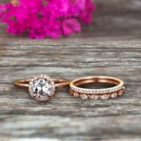 2. Carat okrugli rez akvamarinski vjenčani prsten set dijamantski pojas 10k ruža zlatna godišnjica poklon