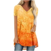 Hanas Womens T majice Ljeto Ležerne prilike za tisak V izrez kratkih rukava Majice Žene vrhovi majice