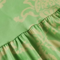 Ženske oblače srednje dužine modni ispisani rukav A-line V-izrez ljetna haljina zelena 3xl