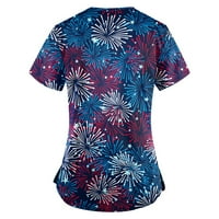 Ženski bluze s V-izrezom Grafički otisci Bluza Radna odjeća Žene kratki rukav ljetni vrhovi plavi m