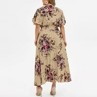 RUZIYOOG Ljetne haljine za plus veličinu modne žene cvjetno tiskovine s kratkim rukavima s kratkim rukavima