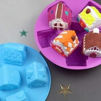 Kućni oblik Silikonski kalup, netakpani ugodno selo za pečenje kućnog oblika sapuna, mini božićna kuća za kolače za kolače za cupcake