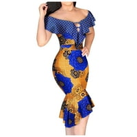 Ženska dužina bez rukava modna modna a-line cvjetni kvadratni dekolte za ljetnu haljinu Plavi XL