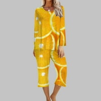 Oieyuz Pajama setovi za žene Mekani dugi rukav Crew Tops Comfy Cropped Hlače Trendi ispisane pidžame