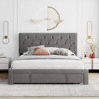 Kraljica veličine odvajanog kreveta Velvet Tapacirana platforma krevet sa velikom ladicom - sivom bojom