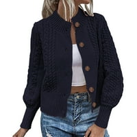 Ženske pad džemperi Trendi pletenje tipke sa kapuljačom, dugačak kaput jakna u boji, veličina XL