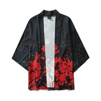 Ljetni japanski pet bokovni rukavi kimono muški i ženski ogrtač jacke top bluza crna xxl