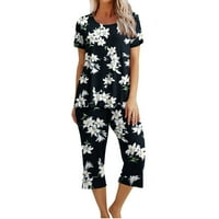 Ženske pidžame setovi kratki rukav okrugli vrat T-majice široke noge Capri hlače postavlja spavanje
