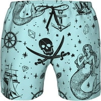 Muška sirena i lubanja Mint Plavi kupaći trup gusarski sidri Kompas Summer Fashion Platform Hotchars