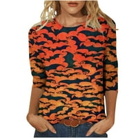 Ženska modna tiskana labava majica Mid-duljine rukave bluza okrugli vrat casual vrhovi jeseni casual