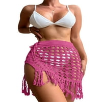 Meihuida Žene pletene sarongs Solid Color izdubljeni vid-Kroz Tassel Mini plažni suknje Ljeto povučene