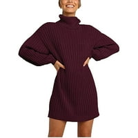 Džemper haljina za žene modne žene Čvrsti dukserski džemper haljina turtleneck džemper pulover smeđu