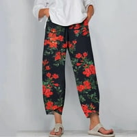 Ženske pantalone casual džep tanki visoki elastični struk print sportski pamučni i posteljine za žene