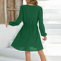 Haljine za žene plus veličina ženskog odobrenja V-izrez A-line dugih rukava čvrstoća srednje dužine vruće prodaje A-line haljine zelena xxl