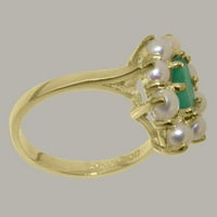 Britanci izrađeni čvrstim zlatnim prstenom od 10k sa prirodnim smaragdnim i kultiviranim bisernim ženskim
