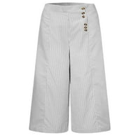 HAITE žene sa džepovima High Squitoni dno Lounge Dugme pantalone Ljetne prugaste hlače za široke noge